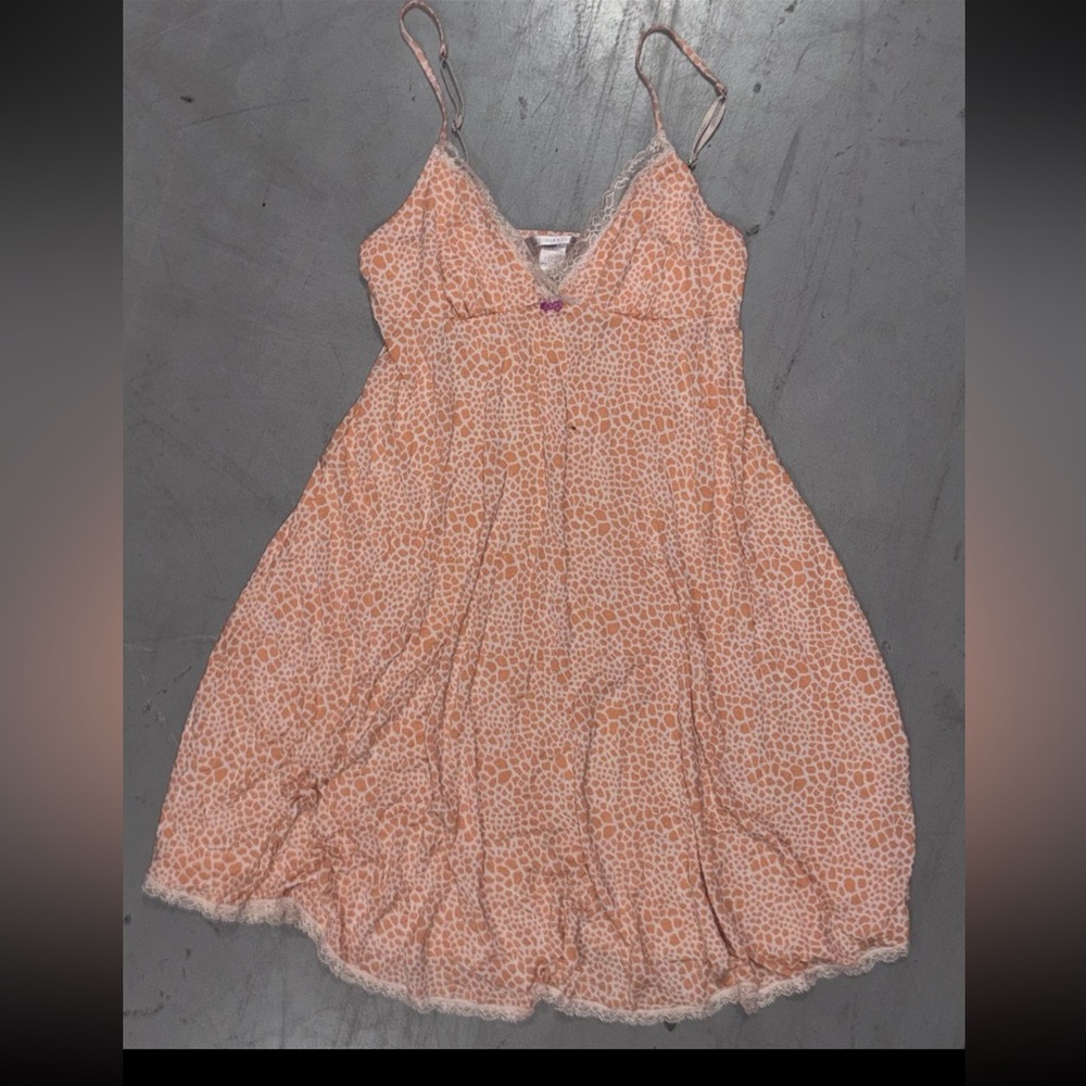 Victoria's Secret VTG Y2K animal print Babydoll Lace trim mini slip dress SZ.S